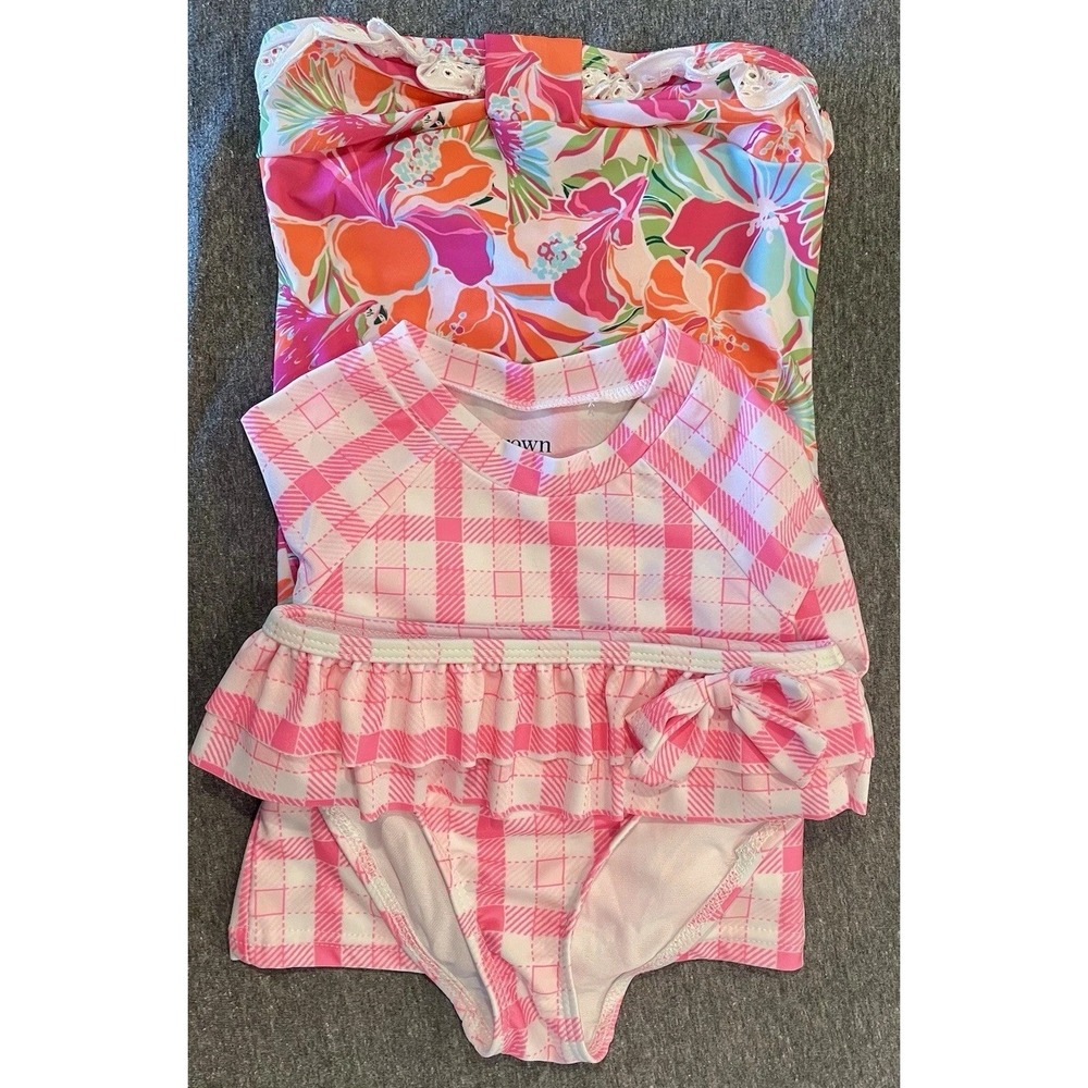 Lot Of Girl Crown & Ivy 4T 4 Bathing Suit 2 Piece Bikini Pink 1 One Piece Floral